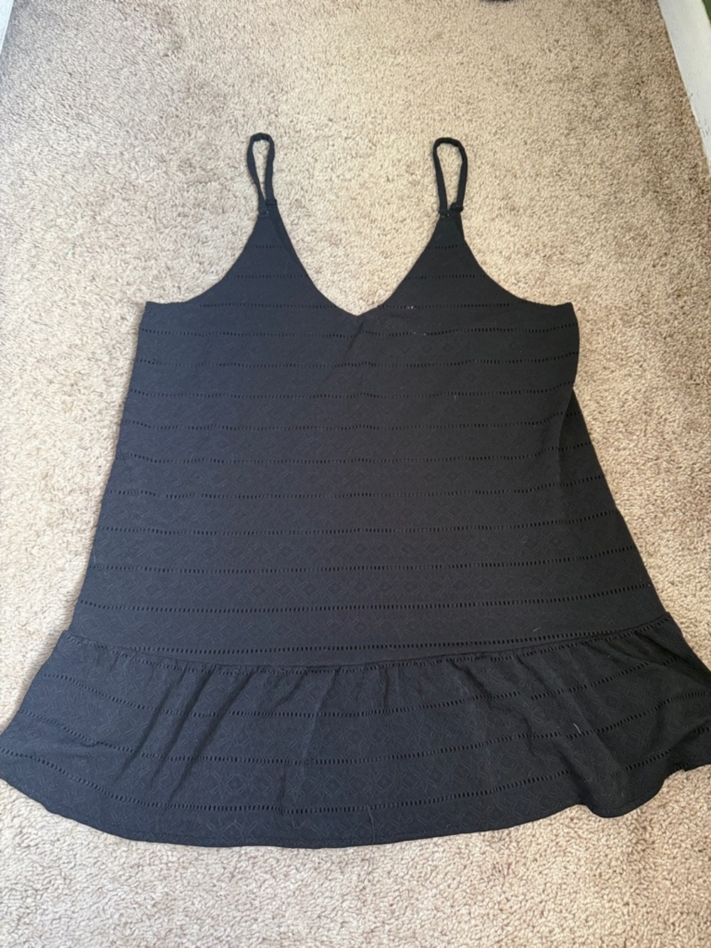 Black Dress Sleeveless V-Neck Ruffle Hem Swim Coverup Summer Dress
